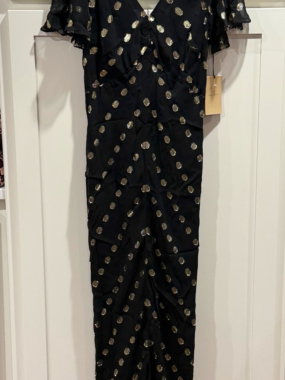 Halogen Black Maxi Dress with Gold Dot Detail